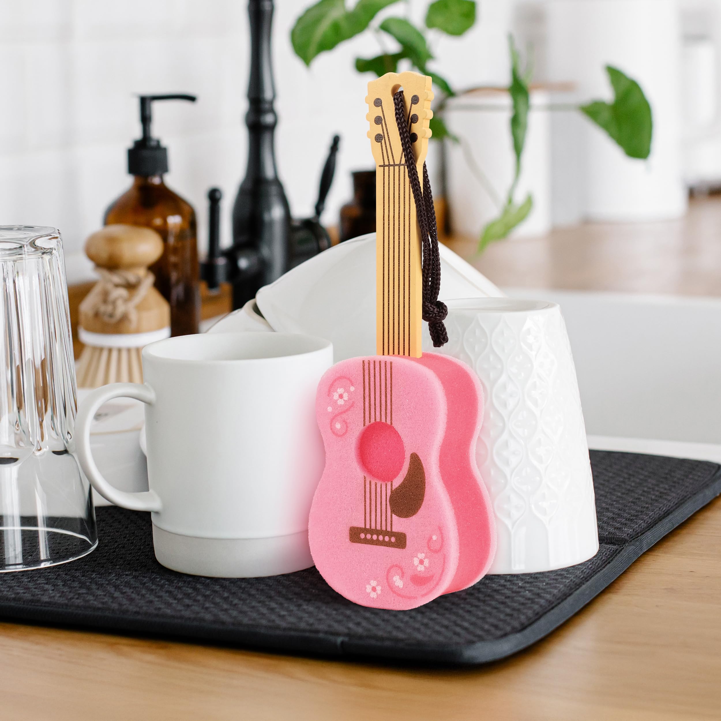 Dolly Parton Pink Guitar Bottle Brush Long-Handle Sponge, Fun and Unique Acoustic Guitar Design with Signature Dolly Logo, Great for Music Lovers - Image 4