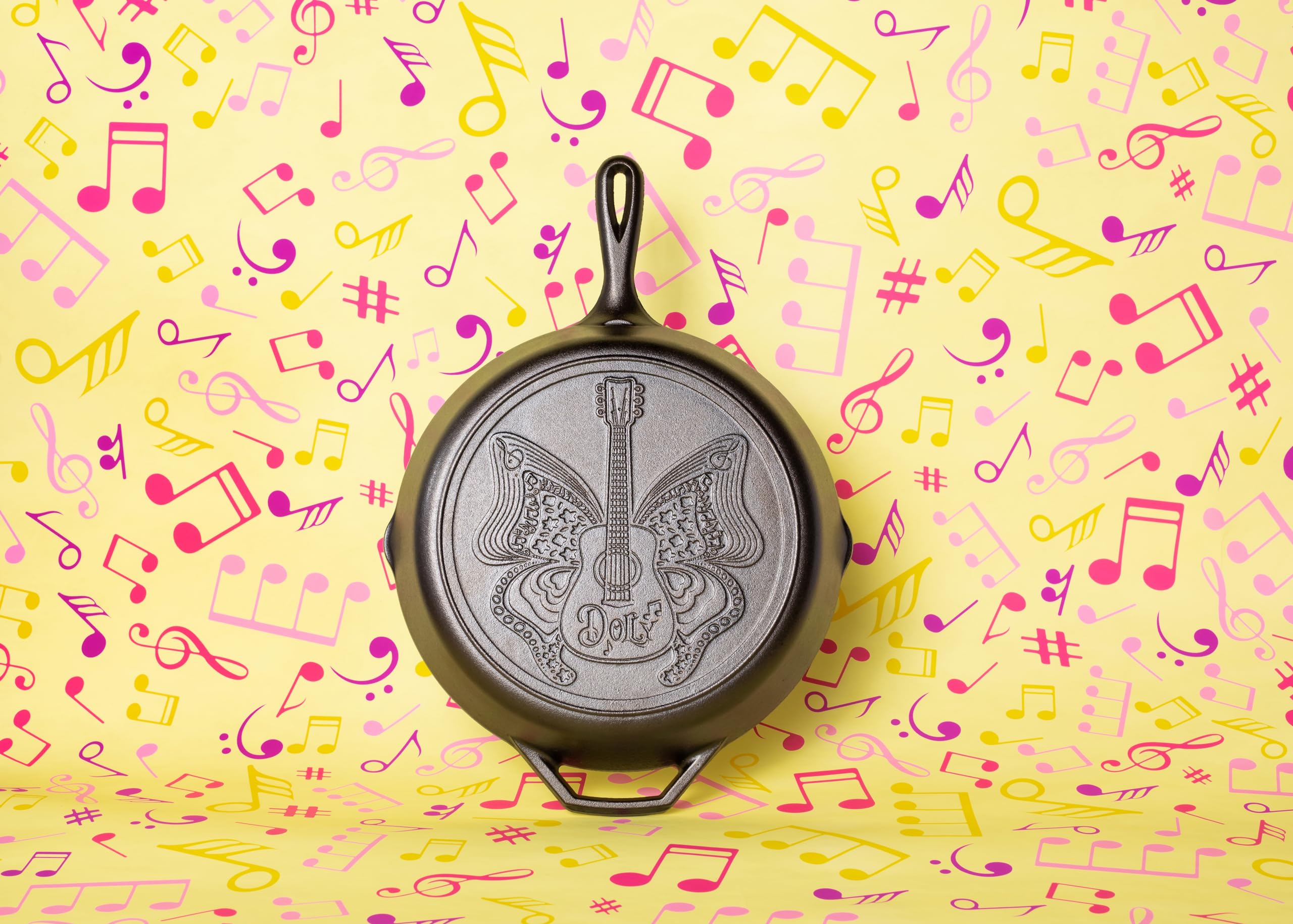 Lodge 12 Inch Dolly Parton Pre-Seasoned Cast Iron Stamped Skillet - Signature Teardrop Handle - Use in the Oven, on the Stove, on the Grill, or Over a Campfire, Black - Image 5